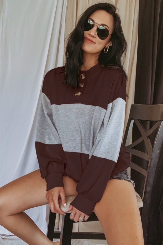 Round Neck Long Sleeve Sweatshirt Gray