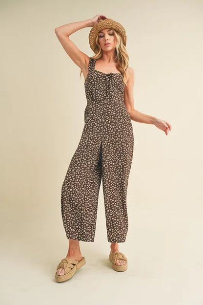 Aemi + Co Floral Sweetheart Neck Wide Leg Jumpsuit