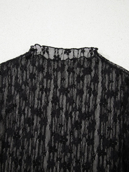 Lace See-Through Long Sleeve Blouse