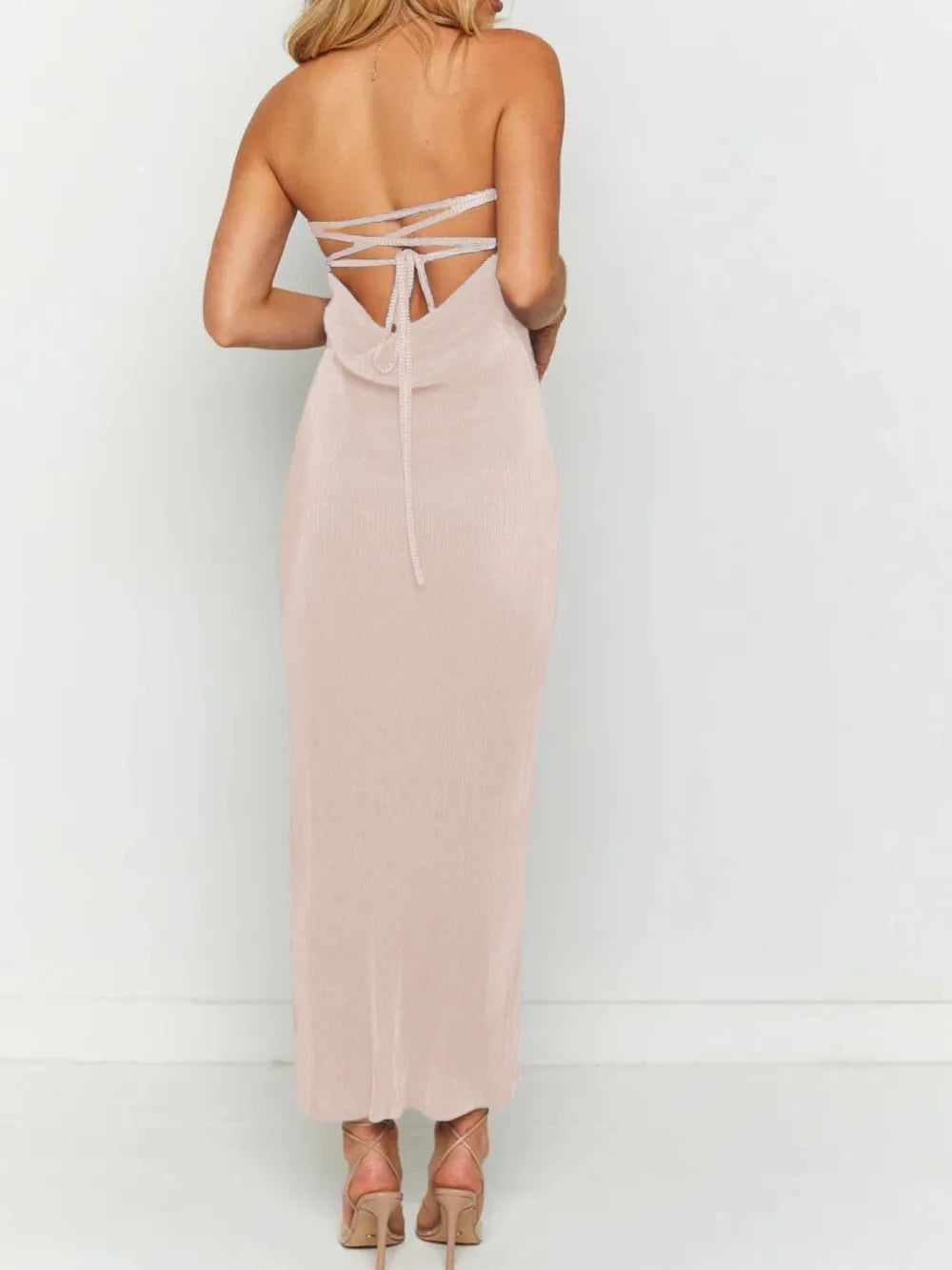 Lace-Up Back Tube Maxi Dress