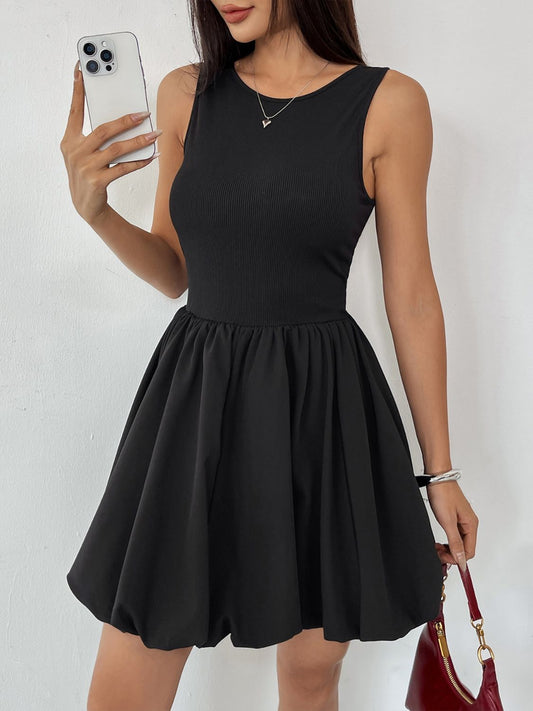 Perfee Ruched Sleeveless Mini Dress Black