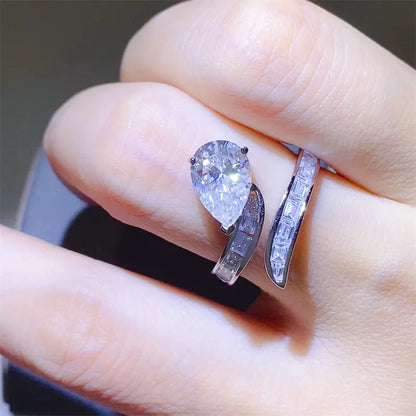 3 Carat Moissanite Zircon 925 Sterling Silver Bypass Ring Silver
