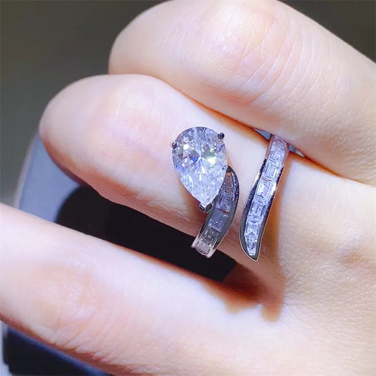 3 Carat Moissanite Zircon 925 Sterling Silver Bypass Ring Silver