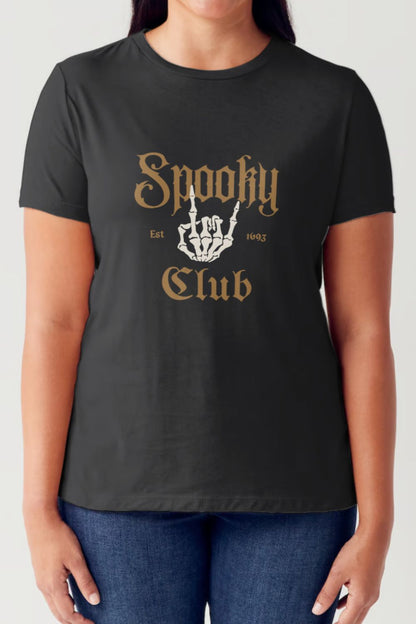 Simply Love Full Size SPOOKY CLUB Short Sleeve Tubular T-Shirt Black