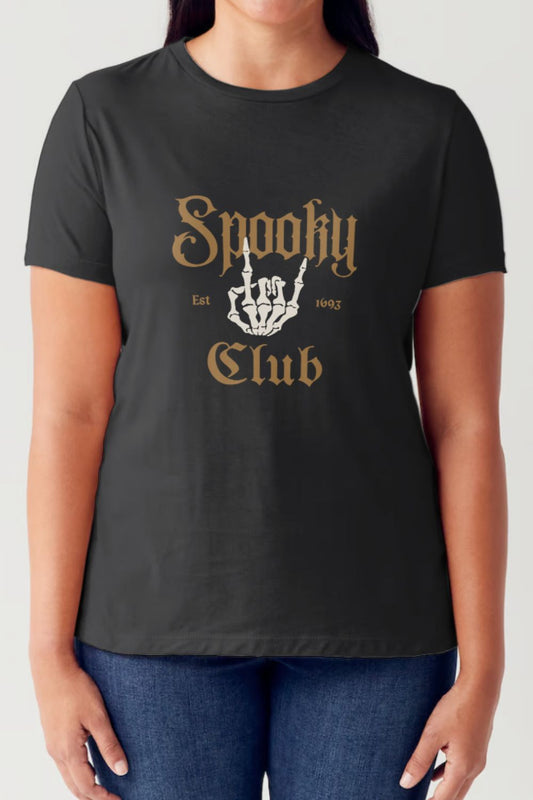 Simply Love Full Size SPOOKY CLUB Short Sleeve Tubular T-Shirt Black