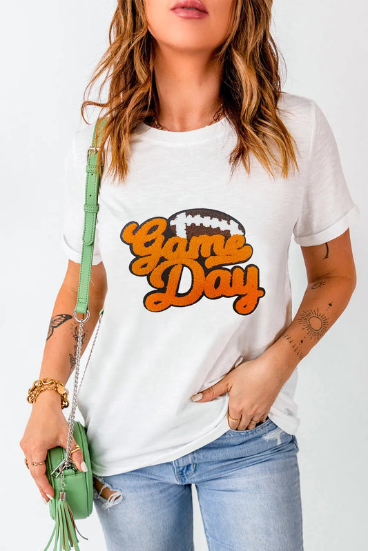 GAME DAY Round Neck Short Sleeve T-Shirt White