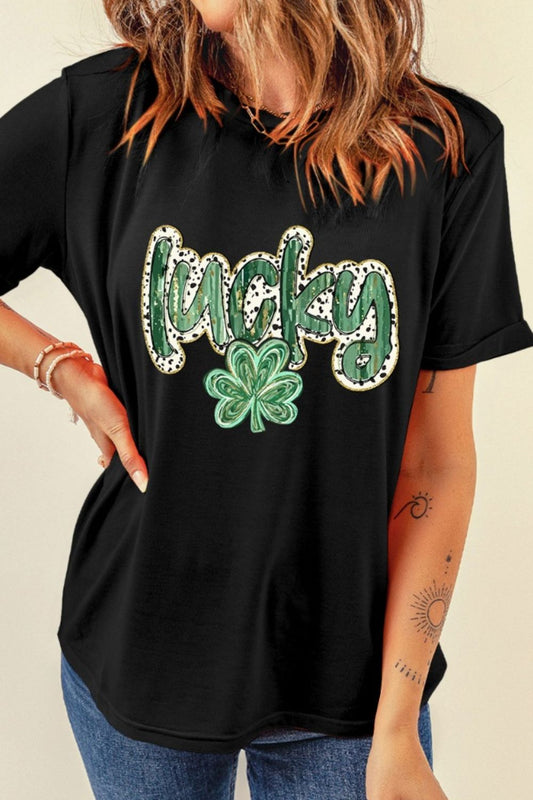 Lucky Clover Graphic T-Shirt Black