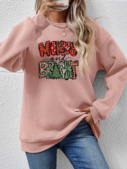 MERRY AND BRIGHT Long Sleeve Sweatshirt Blush Pink