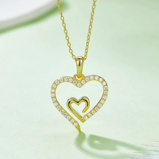Moissanite 925 Sterling Silver Heart Pendant Necklace Gold One Size