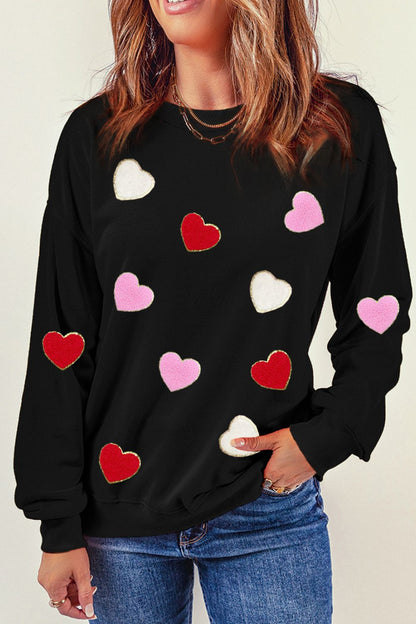 Valentine's Day Contrast Heart Long Sleeve Sweatshirt Black