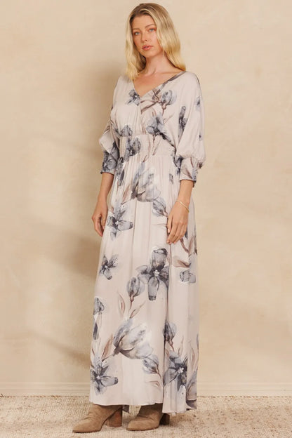 BiBi Floral Print Open Tie Back Maxi Dress