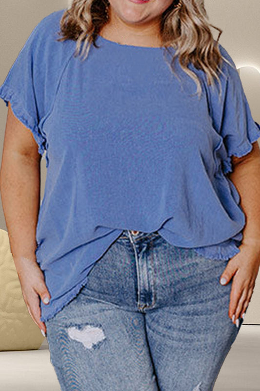 Plus Size Round Neck Half Sleeve Top Dusty Blue