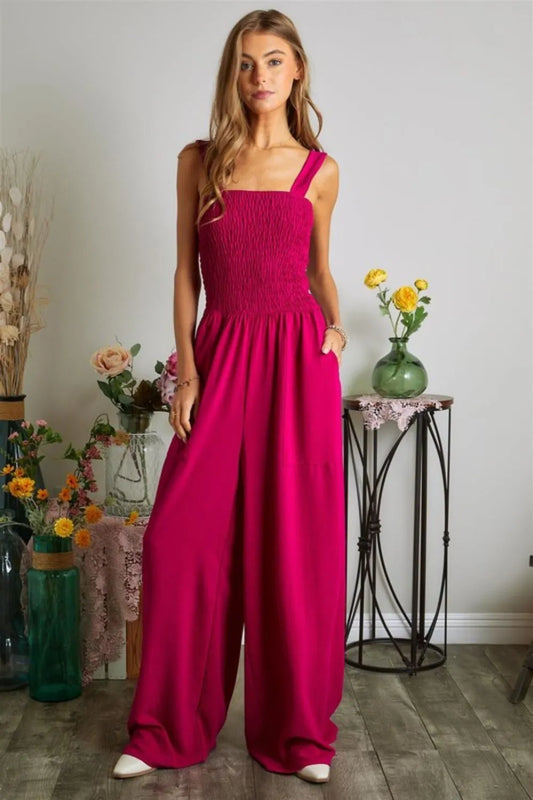 ADORA Smocking Top Wide Leg Jumpsuit MAGENTA