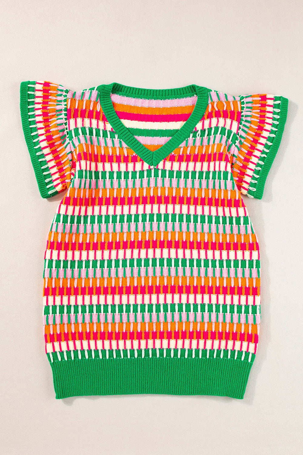 Contrast Striped V-Neck Knit Top