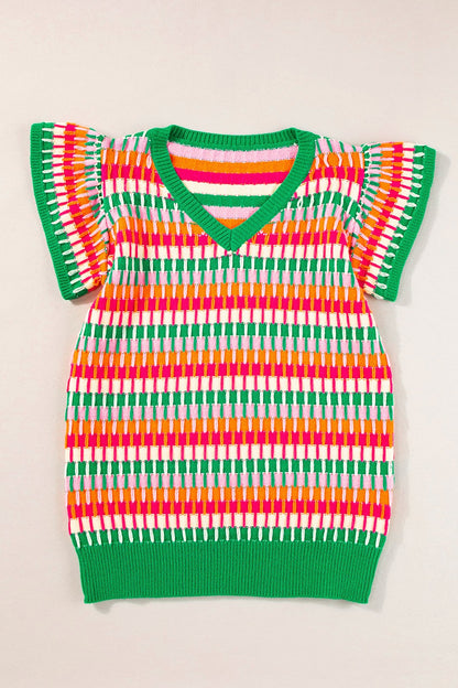 Contrast Striped V-Neck Knit Top