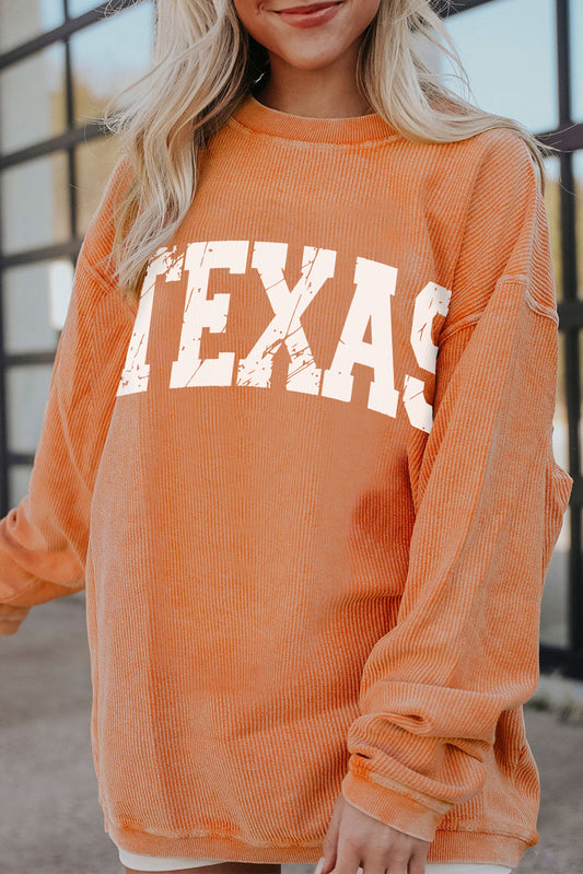 TEXAS Round Neck Long Sleeve Sweatshirt Sherbet