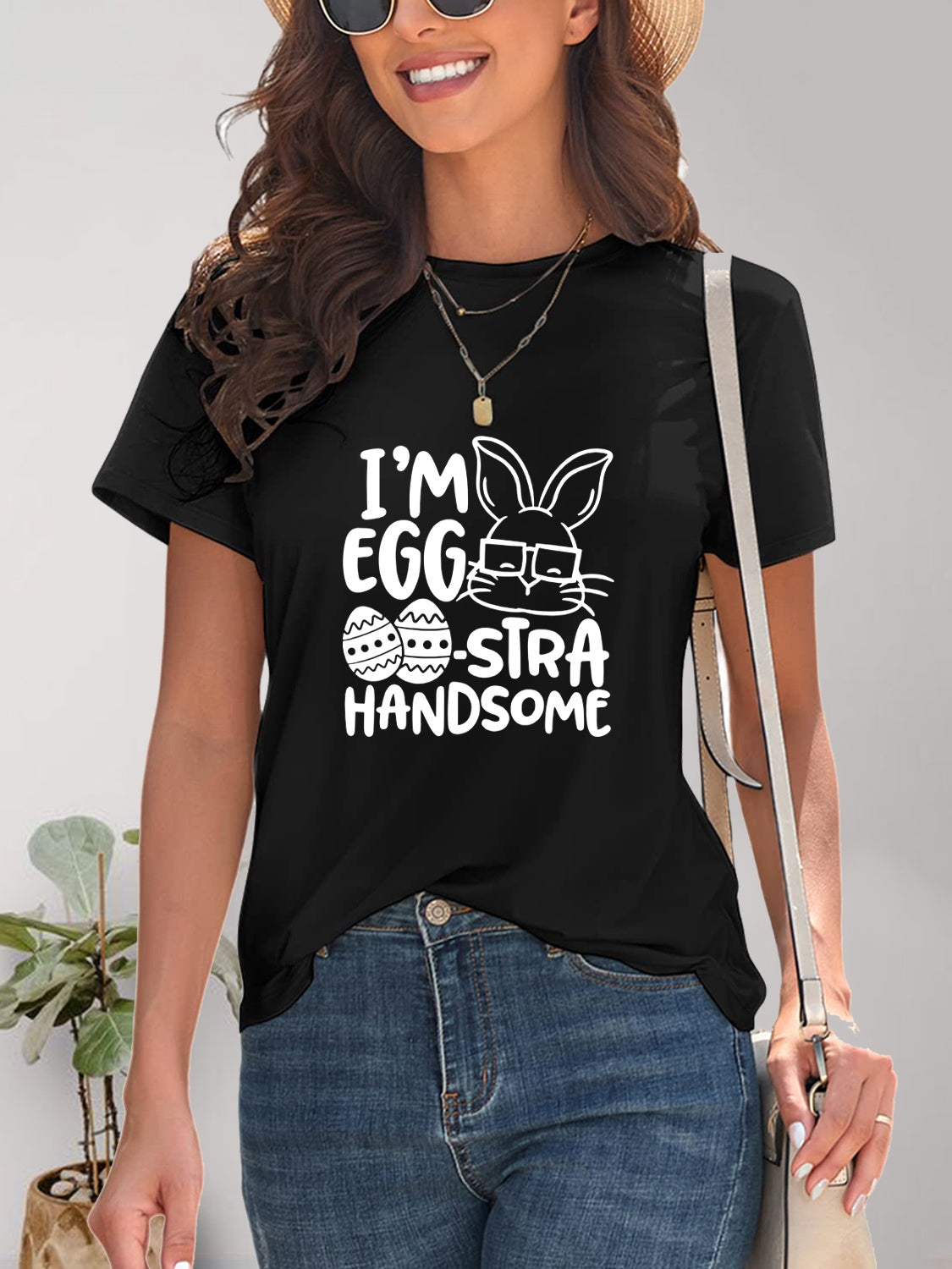 Graphic Round Neck Short Sleeve T-Shirt Black