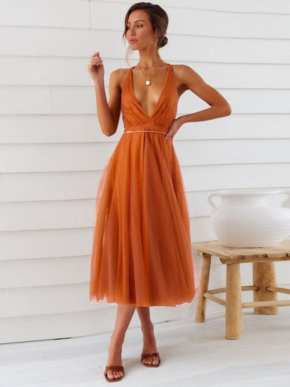Backless Crisscross Sleeveless Midi Dress Terracotta