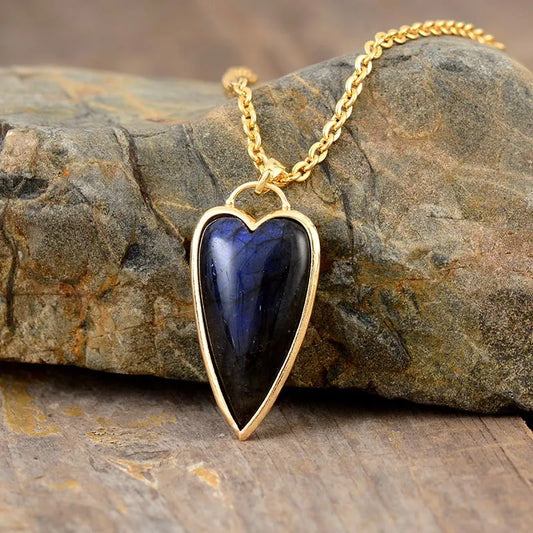 Copper Labradorite Heart Shape Necklace Gold One Size