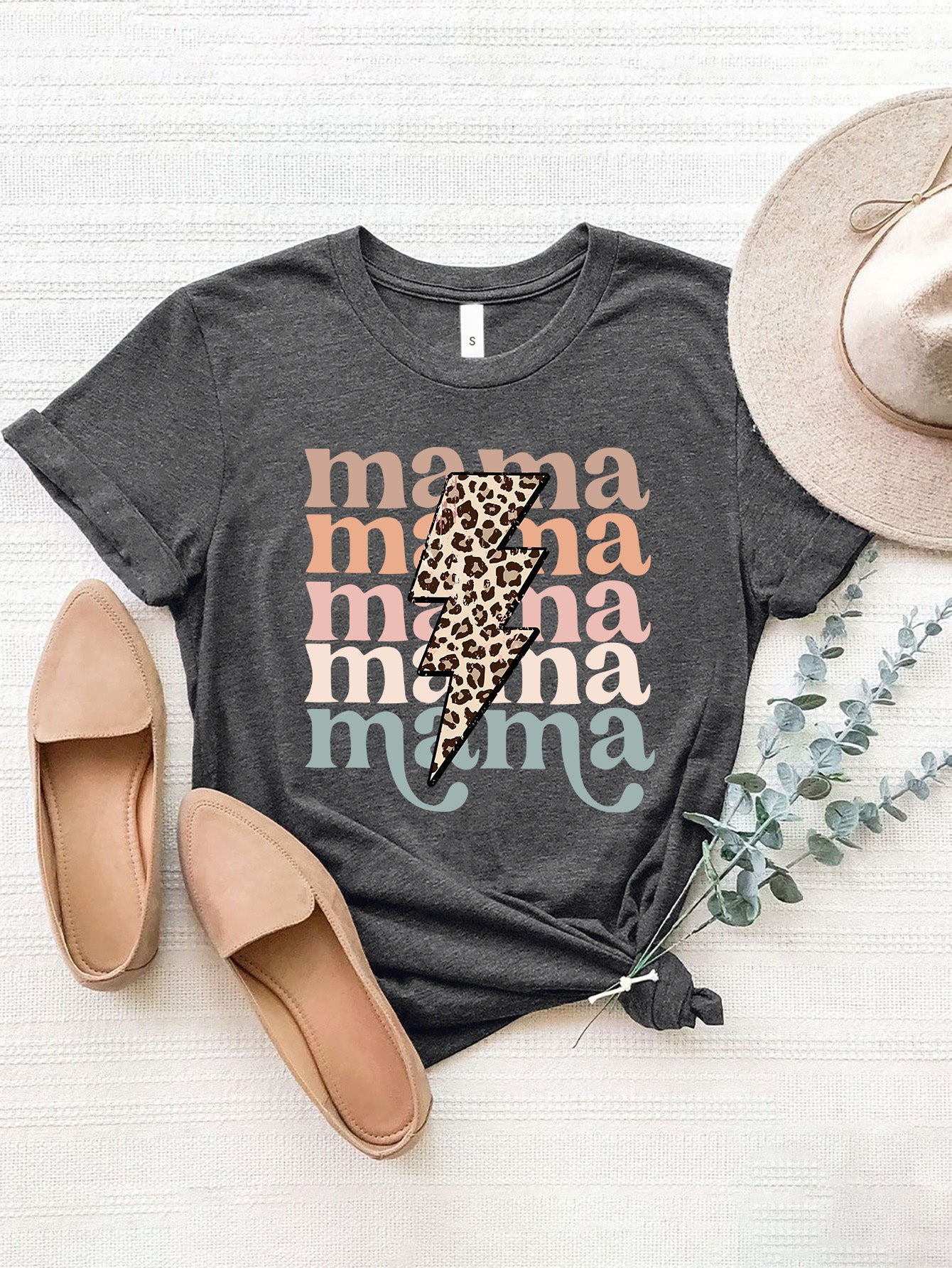 MAMA Round Neck Short Sleeve T-Shirt Dark Gray