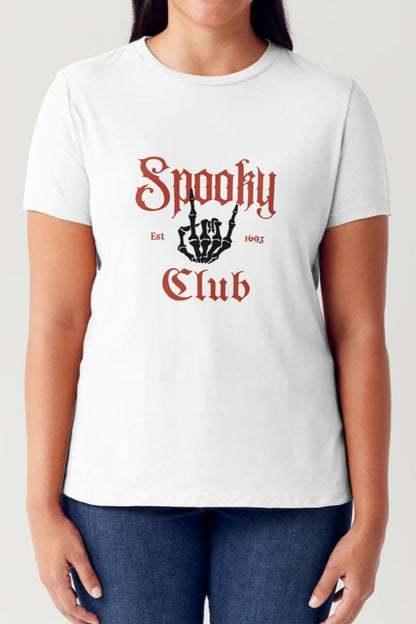 Simply Love Full Size SPOOKY CLUB Short Sleeve Tubular T-Shirt White