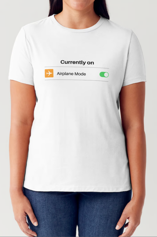 Simply Love Full Size CURRENTLY ON AIRPLANE MODE Graphic Short Sleeve Tubular T-Shirt White