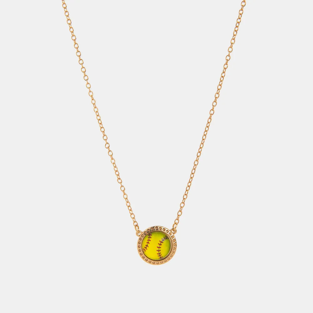 Sporty Element Resin Necklace Green Baseball Gold One Size