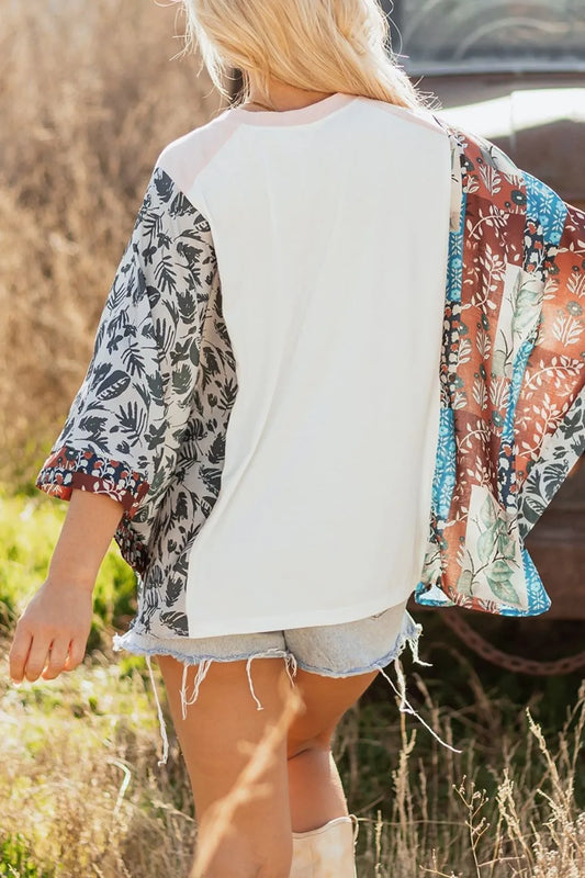 Peace Desert Graphic Asymmetric Printed Patchwork Sleeve Top