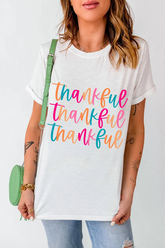Full Size THANKFUL Round Neck Short Sleeve T-Shirt White