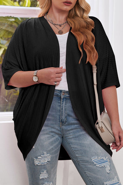 Plus Size Ribbed Cocoon Cover Up Black