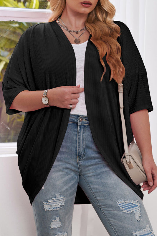 Plus Size Ribbed Cocoon Cover Up Black