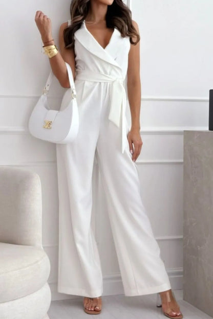 Surplice Sleeveless Wide Leg Jumpsuit White