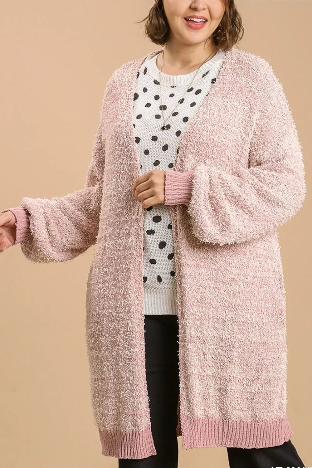 Umgee Full Size Ribbed Hem Open Front Longline Cardigan Plus Size