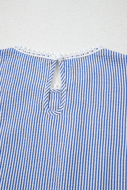 Stripe Lace Patchwork Crew Neck Sleeveless Top