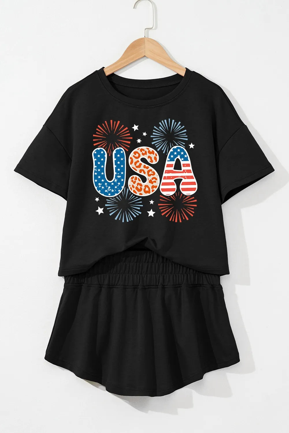 USA Graphic T-Shirt and Shorts Set