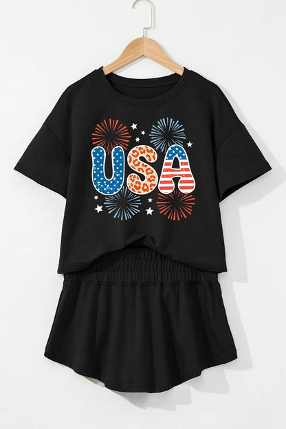 USA Graphic T-Shirt and Shorts Set