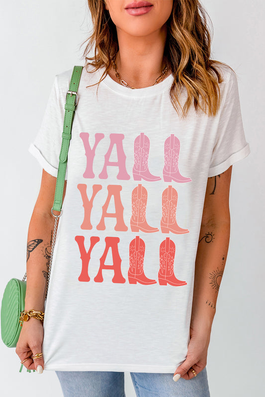 Letter Graphic Round Neck Short Sleeve T-Shirt White