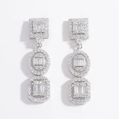 925 Sterling Silver Inlaid Zircon Earrings Silver One Size