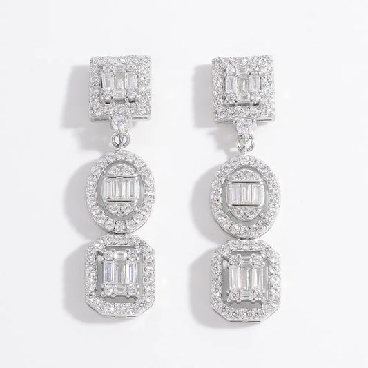 925 Sterling Silver Inlaid Zircon Earrings Silver One Size