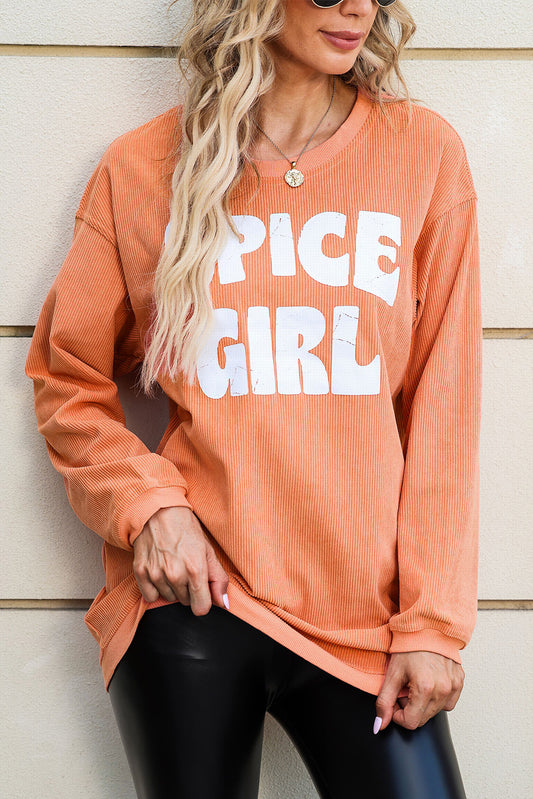 SPICE GIRL Round Neck Dropped Shoulder Sweatshirt Tangerine