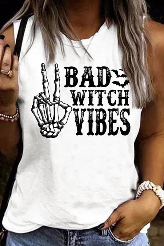 BAD WITCH VIBES Round Neck Tnk White