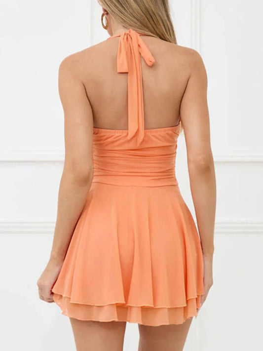 Layered Halter Neck Mini Dress