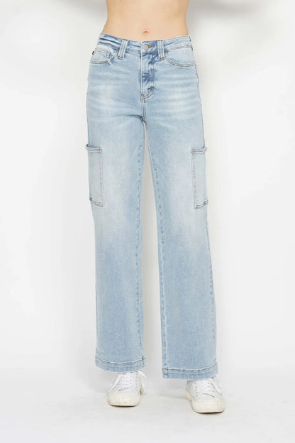 Judy Blue Full Size High Waist Straight Cargo Jeans Light