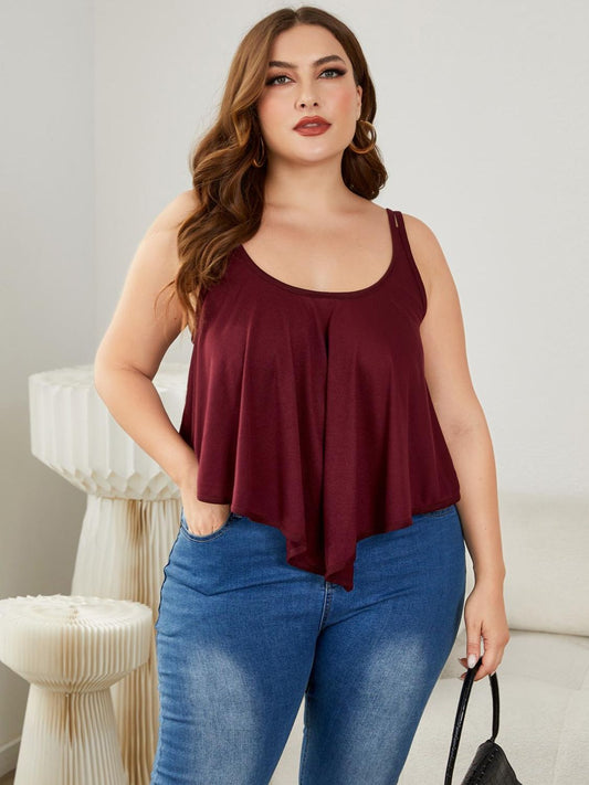 Plus Size Double-Strap Scoop Neck Cami Burgundy