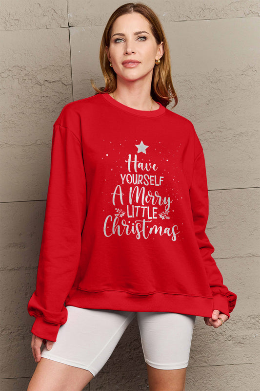 Simply Love Full Size HAVE YOURSELF A MERRY LITTLE CHRISTMAS Round Neck Sweatshirt Burgundy