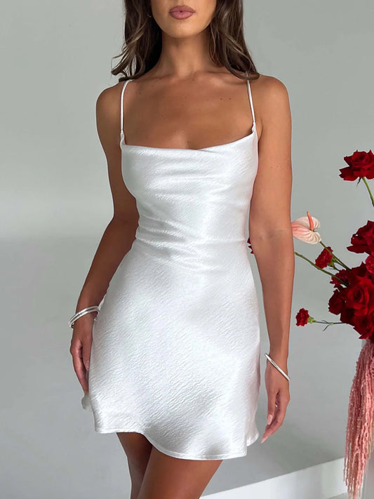 Crisscross Tie Back Mini Cami Dress White