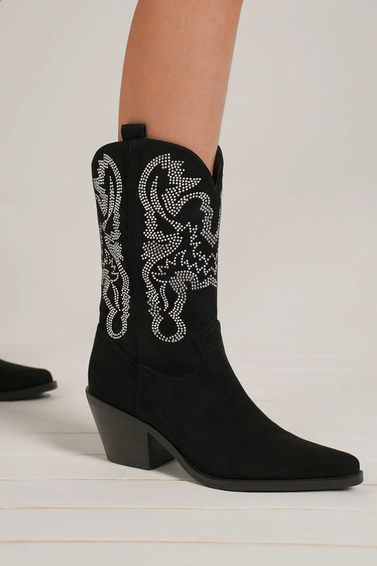 Beast Fashion Rhinestone Detail Point Toe Boots Black