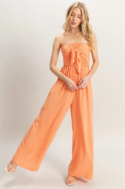 HYFVE Strapless Tie Front Smocked Jumpsuit L.ORANGE