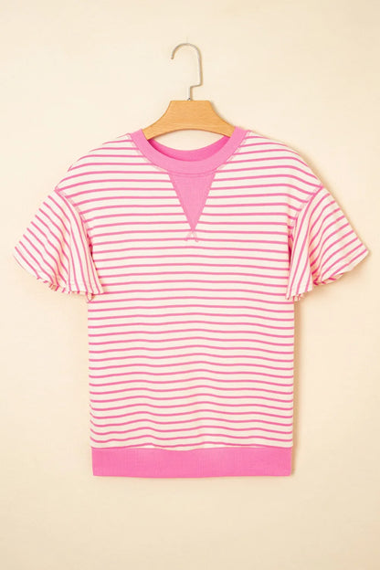 Striped Flounce Sleeve Casual Blouse