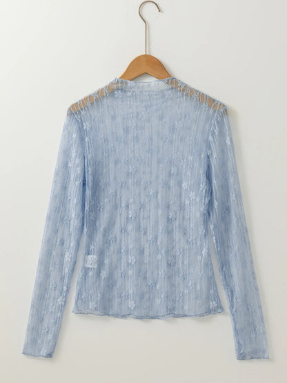 Lace See-Through Long Sleeve Blouse